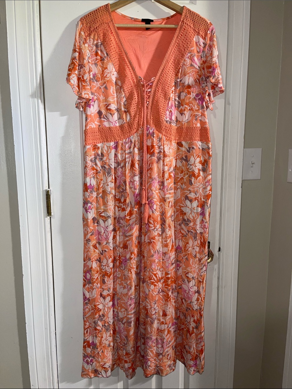 torrid Orange Floral Crochet-Trim Maxi Dress